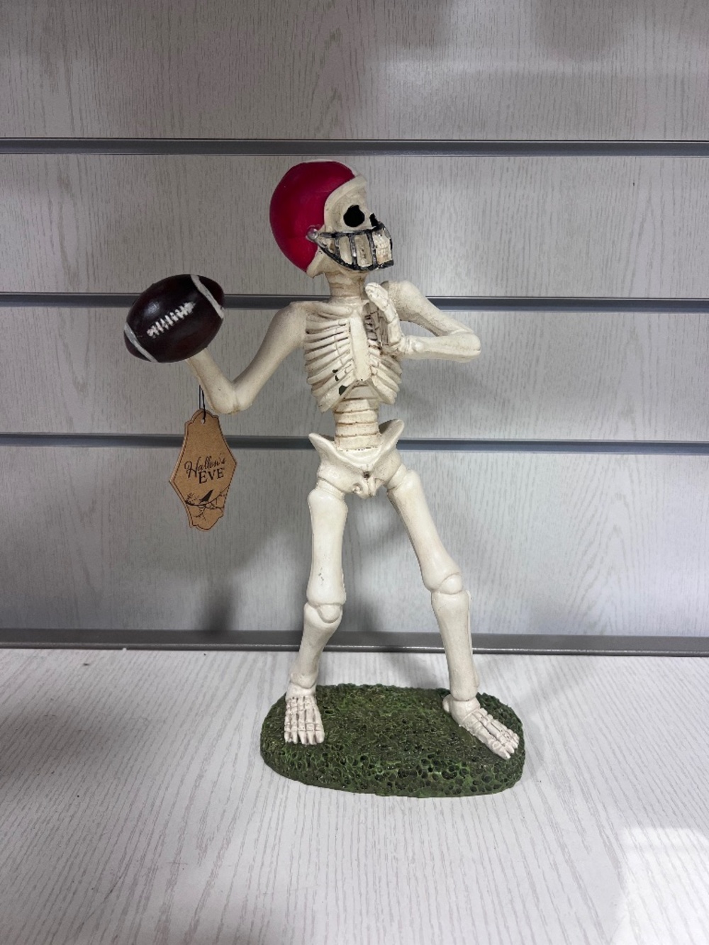 Halloween Skeleton Football Player Figurine w/ Helmet And Football